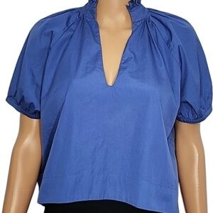 Chic Blue Women's Blouse with Puff Sleeves